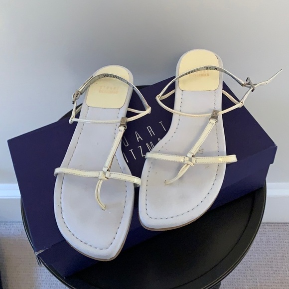W/ORIGINAL BOX Stuart Weitzman ItsyBitsy sandals White Soft Patent size 8.5 - Picture 1 of 5